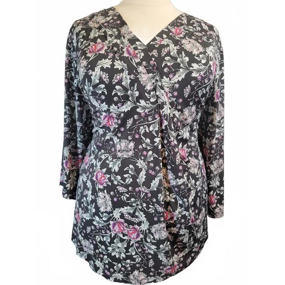 Lane Bryant Tops - Lane Bryant Classic Split-Neck Floral Peasant Tunic Plus 34/36